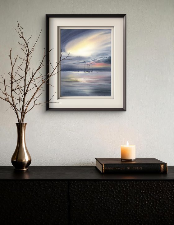 Yachts at sea at dawn #2