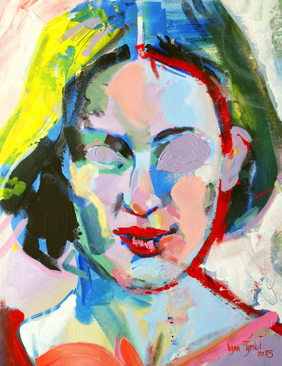Expressive Portrait Acrylic Painting By Iryna Tymkul, 12 X 16, Melancholy, Original Artwork