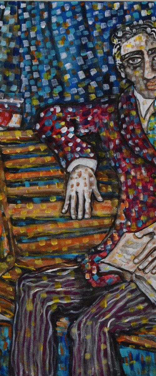 Man with book on a park bench by Nagui