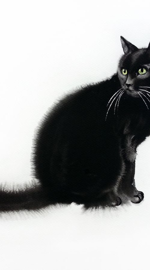 Black Cat In-waiting by Olga Beliaeva Watercolour