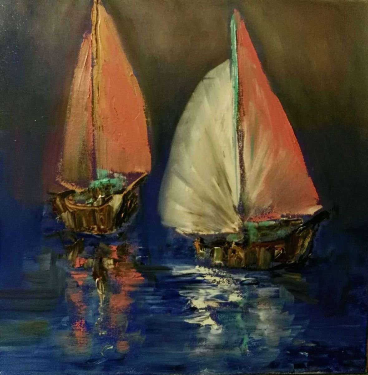 Impressionistic Landscape Oil Painting By Leo Baxiner, 16 X 16", Nigh Idyllic, Original Artwork