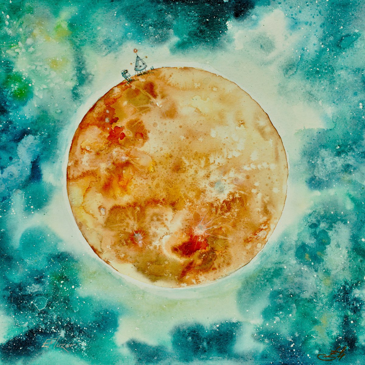 Impressionistic Landscape Watercolour By Eve Mazur, 14 X 14, Discover- Set Of 4 Artworks !, Original Artwork