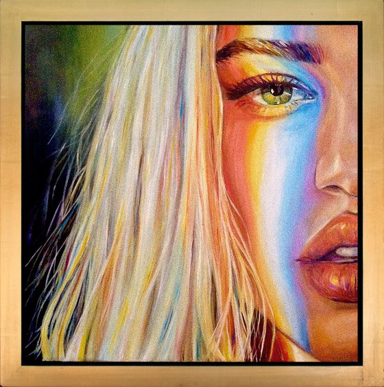 THE END OF A RAINBOW, impressionist conceptual portrait of a woman original oil painting