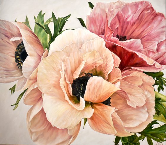 Author's oil painting with flowers "Anemones" 90 * 80 cm