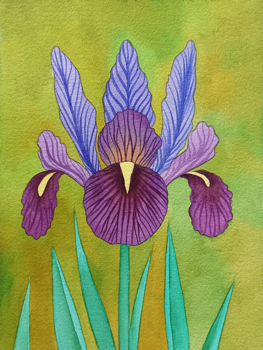 Impressionistic Botanical Watercolour By Veronika Demenko, 10 X 13", Tropical Eden N.6 - Iris, Original Artwork