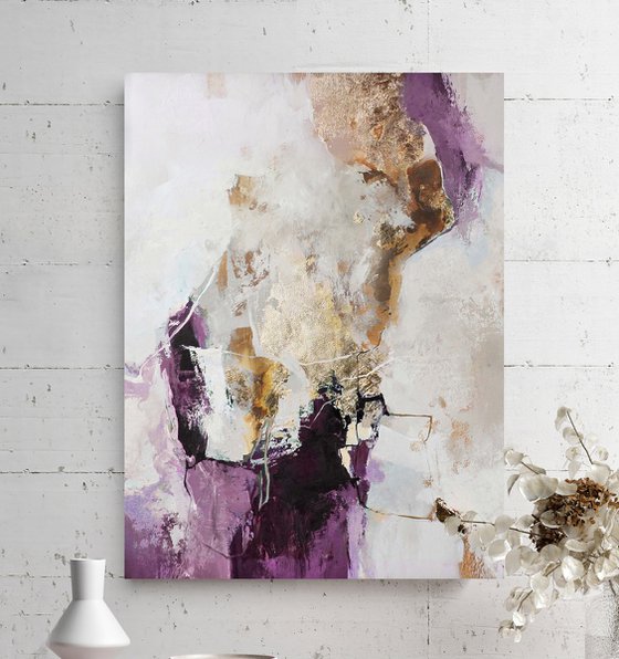 "Pink Flow 5" Abstract purple gold art