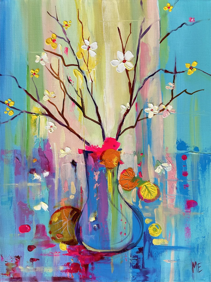 Impressionistic Botanical Oil Painting By Olena Hontar, 12 X 16", Moments In Bloom, Original Artwork