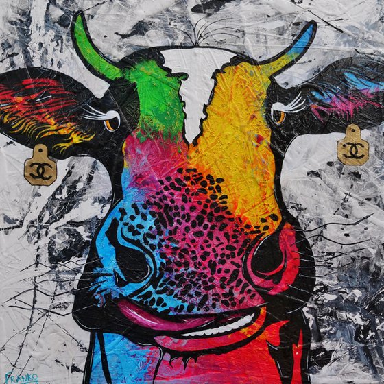 Steerling C.C. Fabulous 120cm x 120cm Urban Pop Art Cow Textured Painting