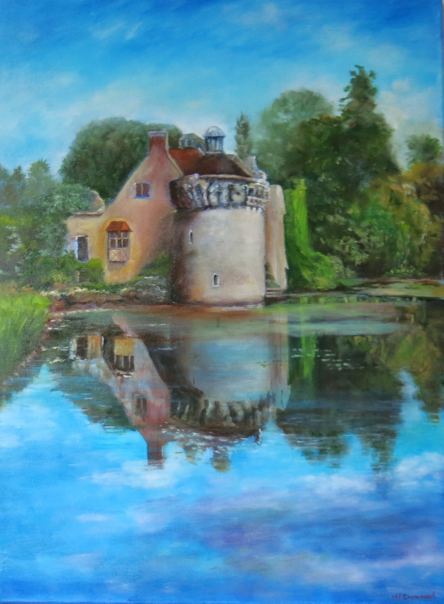 Impressionistic Landscape Oil Painting By Maureen Greenwood, 18 X 24", Scotney Castle, Kent, Original Artwork
