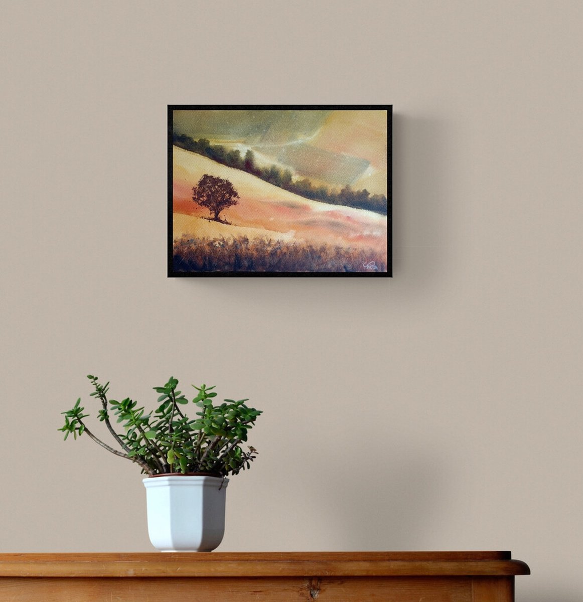 Expressive Landscape Watercolour By Tollo Pozzi, 16 X 12", Golden Hills, Tuscany, Original Artwork