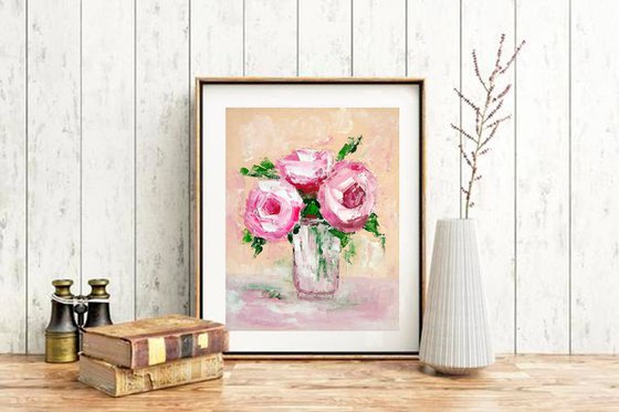 Bouquet roses pink background