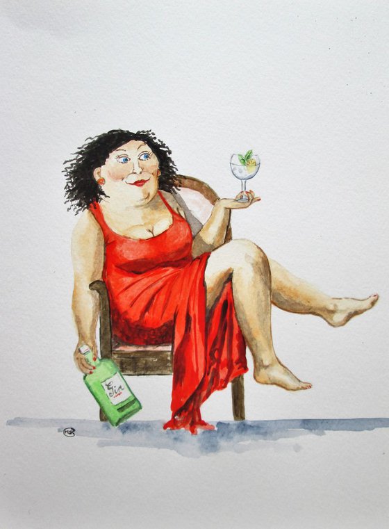 A Happy Woman with her Gin and Tonic