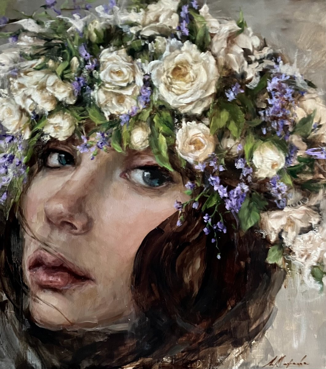 Nymph - Girl With Roses By Elena Mashajeva-Agraphiotis, 31 X 35, Artwork For Sale On Artfinder