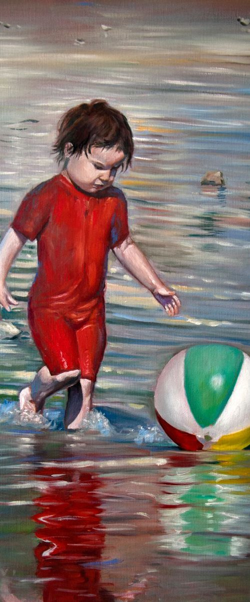 Child with beach ball (Original Oil Painting, 100% Handmade) by Mayrig Simonjan
