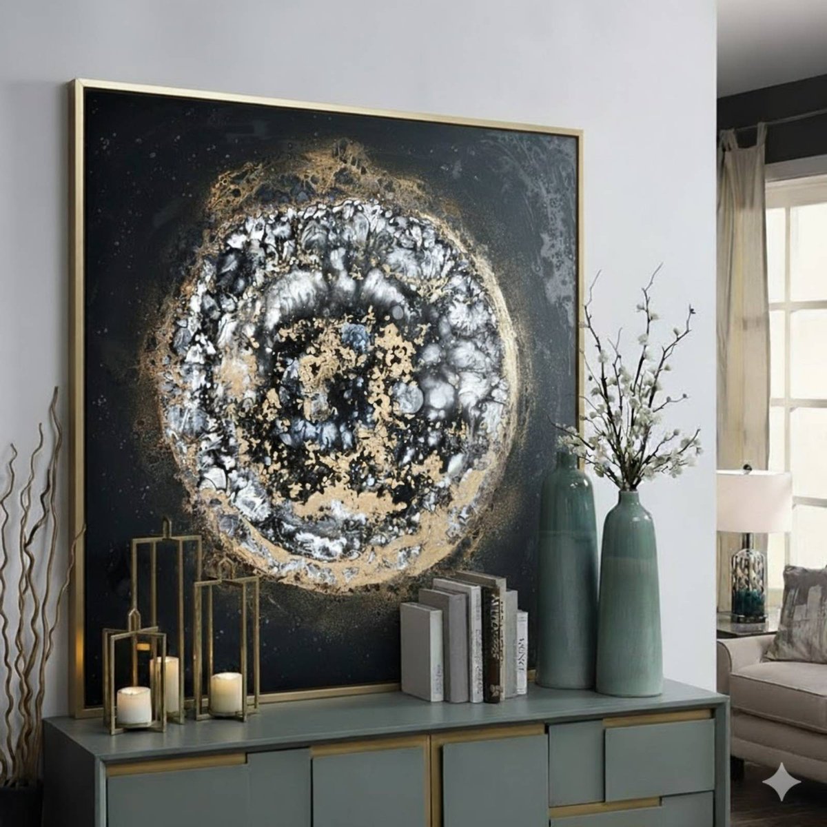 Abstract Acrylic Painting By Eleni Denart, 32 X 32, Dark Soul, Original Artwork