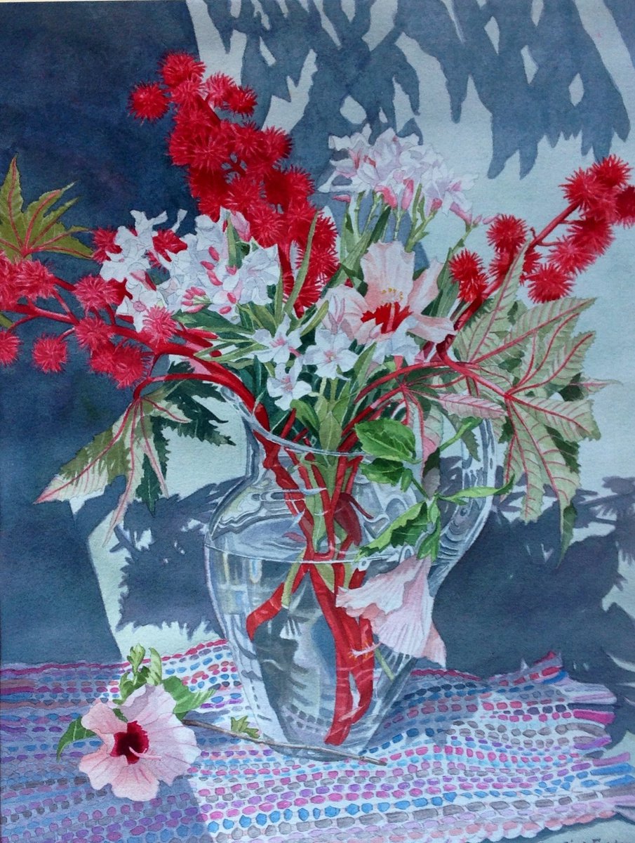 Hibiscus, Oleander and Caster Oil plant by Rosalind Forster