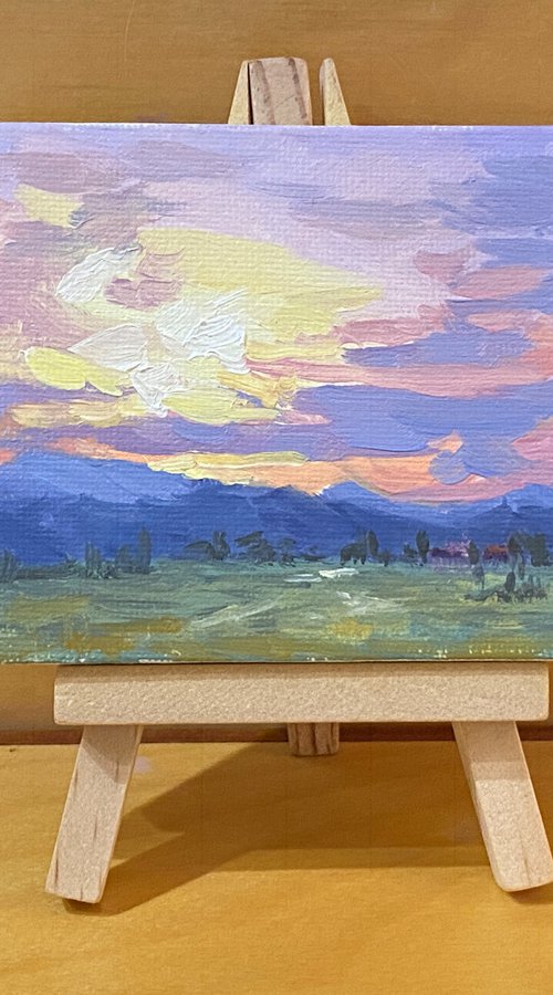 Sunset Over Mountains Landscape Miniature by Tatyana Fogarty