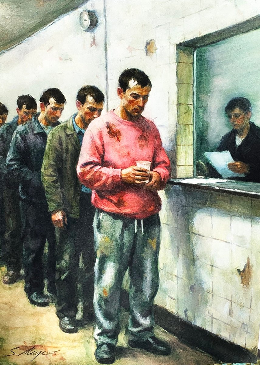 Impressionistic Portrait Painting By Sinisa Alujevic, 12 X 17", At The Counter, Original Artwork