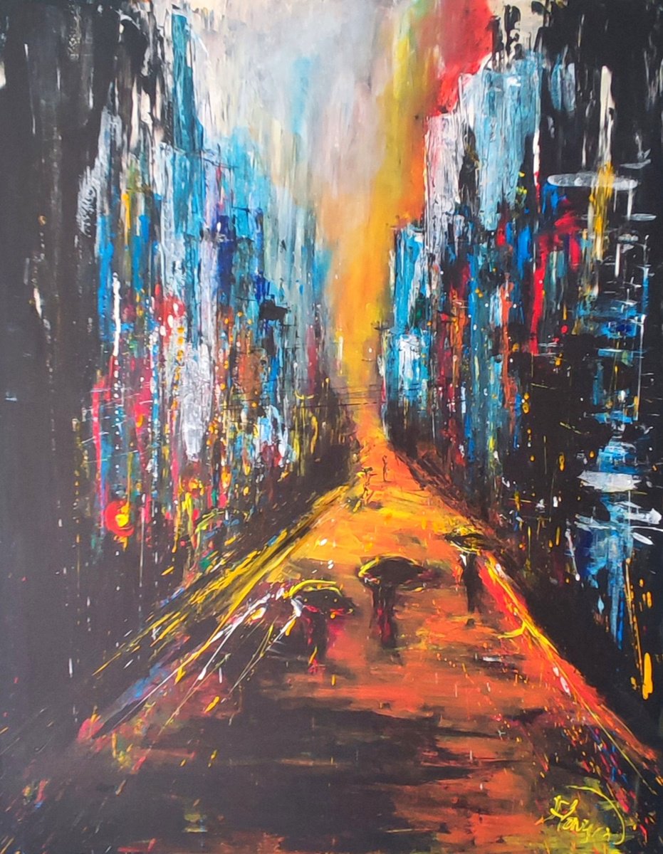 Rainy Street By Beata Harasim, 31 X 39, Artwork For Sale On Artfinder
