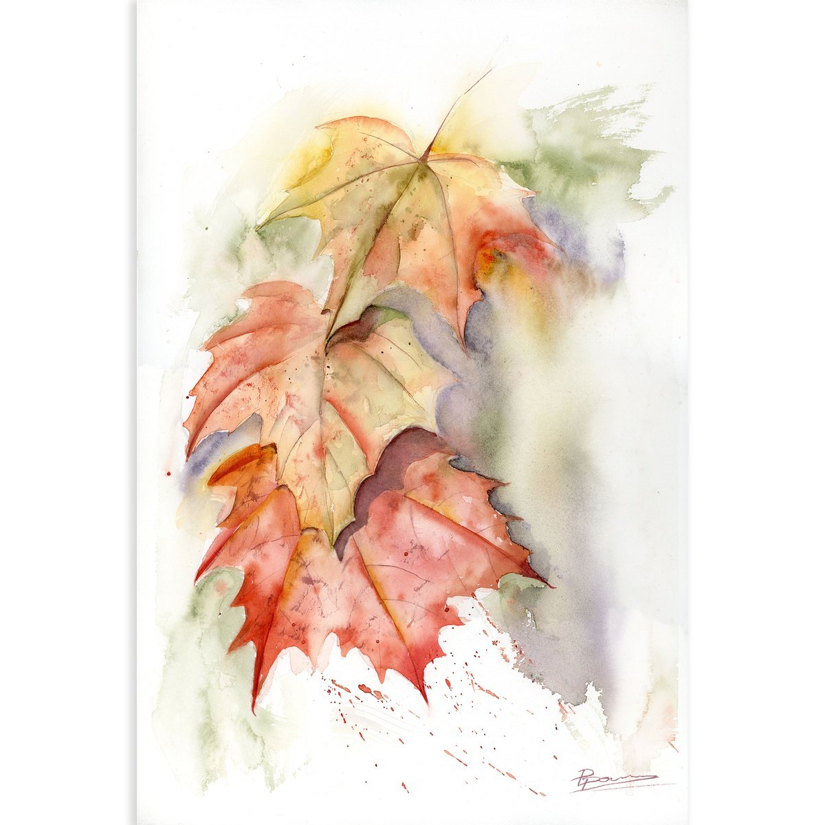 Expressive Botanical Watercolour By Olga Tchefranov (Shefranov), 12 X 18", Leaves, Original Artwork