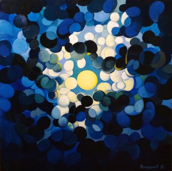 Full Moon (60x60cm, cubism, oil painting, ready to hang)