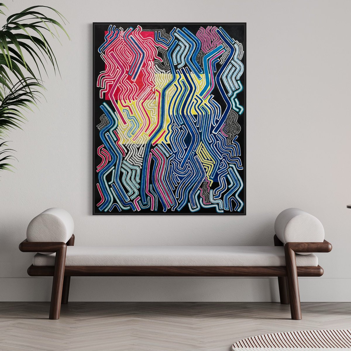 Geometric Abstract Acrylic Painting By Samantha Malone, 37 X 47", Conversations In My Head, Original Artwork