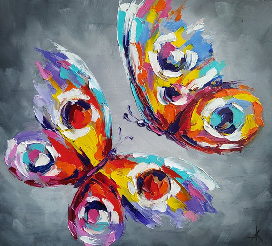 A touch of love - butterfly, love, butterfly in flight, butterfly wings, insects, oil painting, butterfly oil, butterfly art, gift, art
