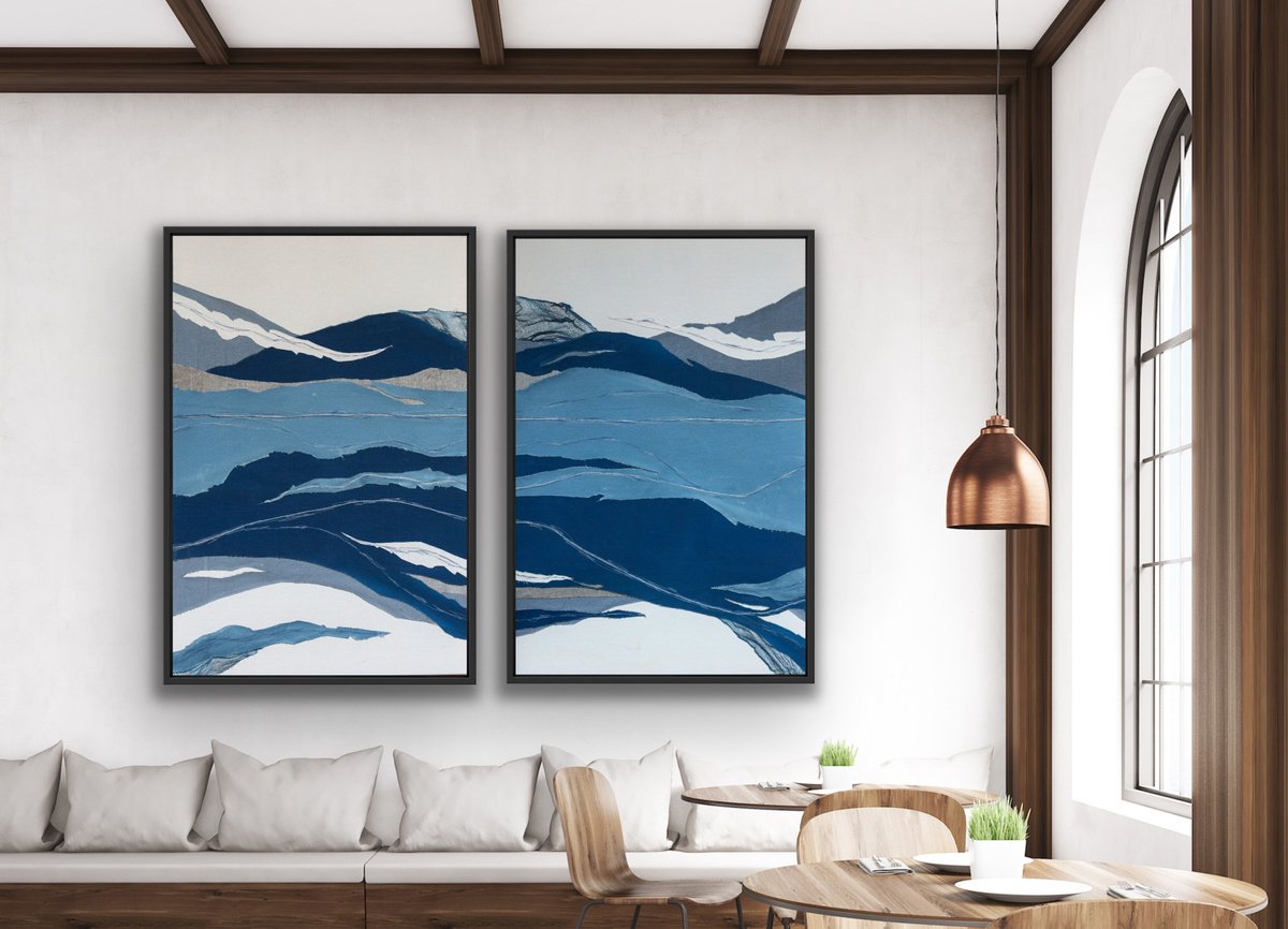 Organic Landscape Collage By Olya Tereschuk, 63 X 47", From Here To There - Diptych, Original Artwork