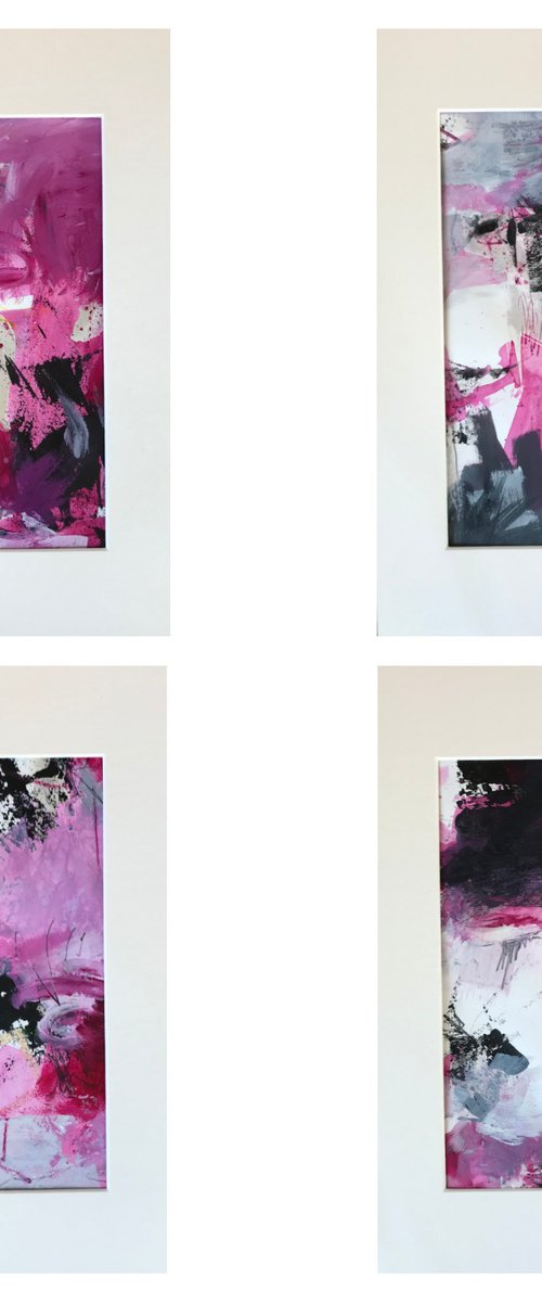 Collection of 4 mounted, abstract artworks by Angela  Dierks