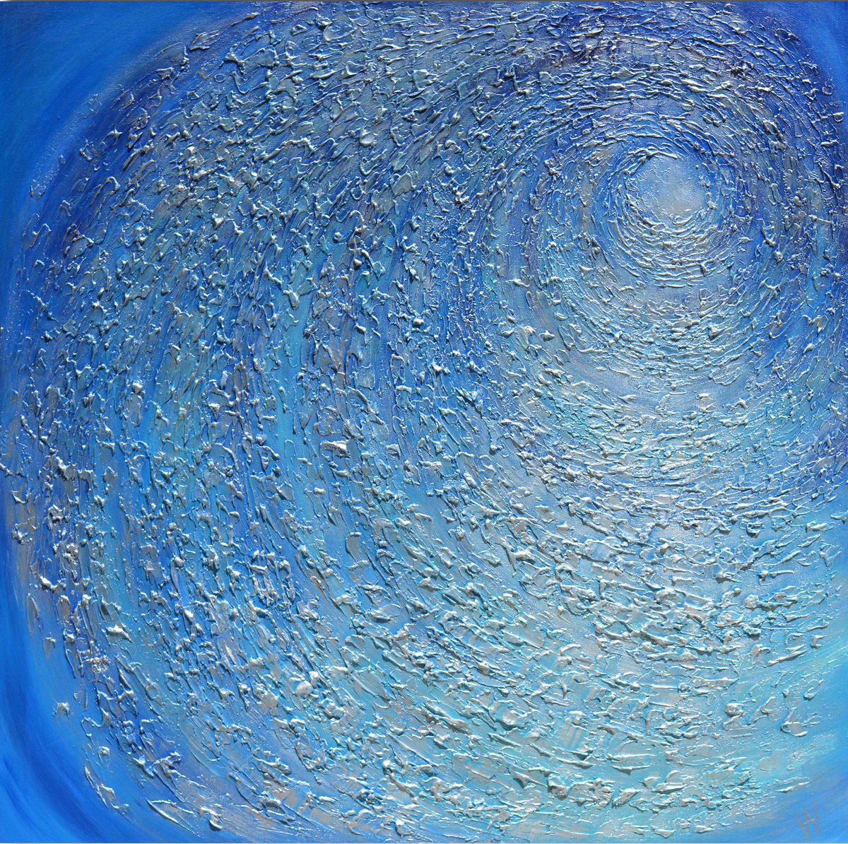 Organic Abstract Acrylic Painting By Vanada Abstract Art, 35 X 35", Blue Galaxy, Original Artwork