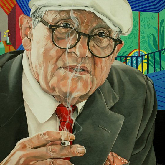 Hockney, cigarette break on the veranda