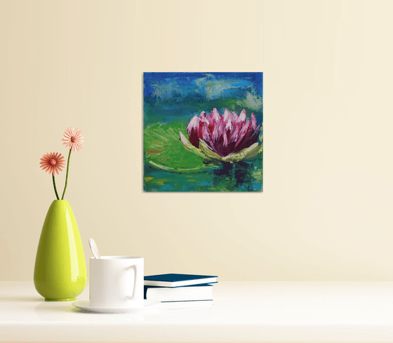 WATER LILY I. 7x7"  PALETTE KNIFE / From my a series of mini works WORLD OF WATER LILIES /  ORIGINAL PAINTING