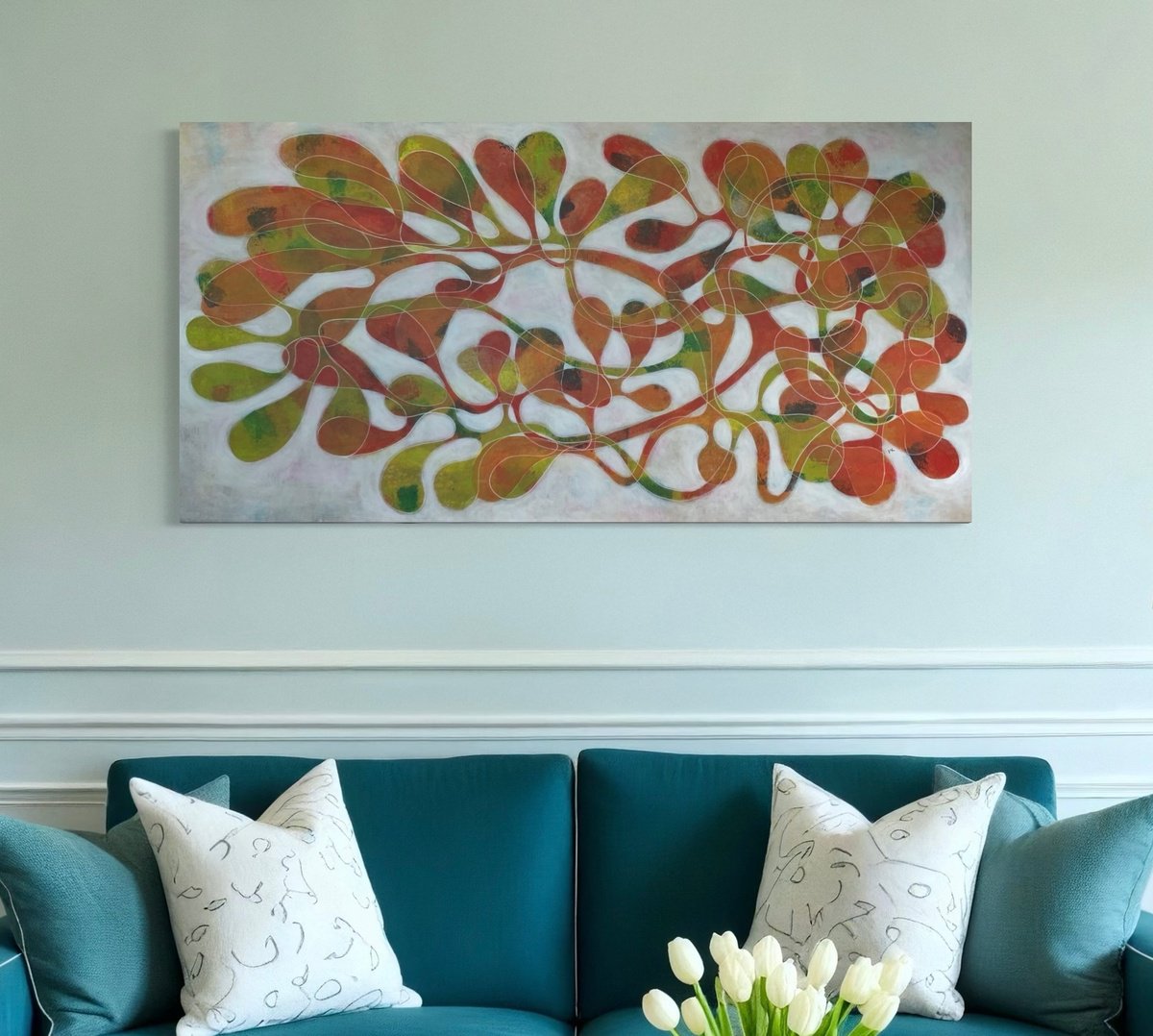 Abstract Acrylic Painting By Maarit Korhonen, 63 X 32", Legato, Original Artwork