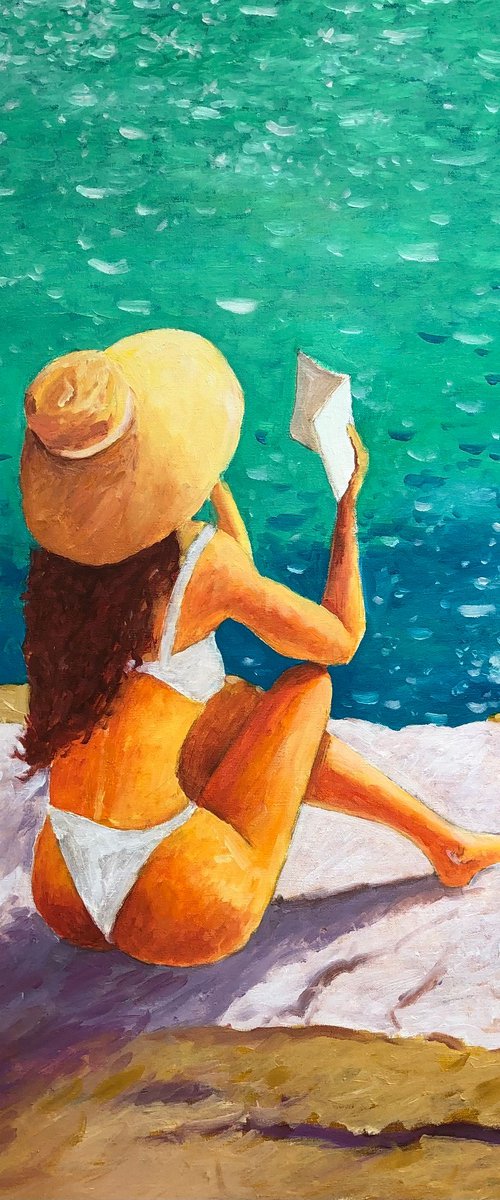 Lonely girl with interesting book by Volodymyr Smoliak