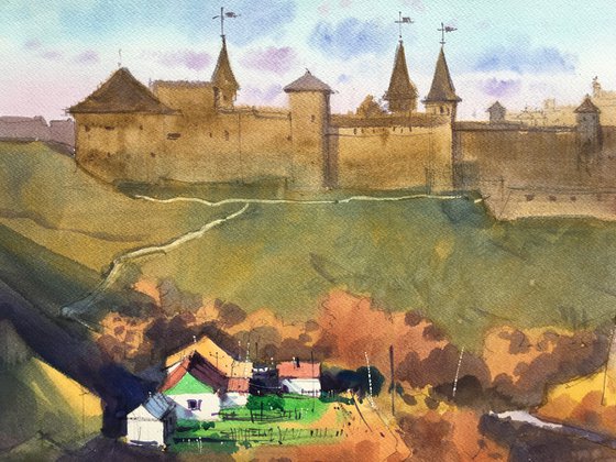 Evening Kamianets Podilsky castle