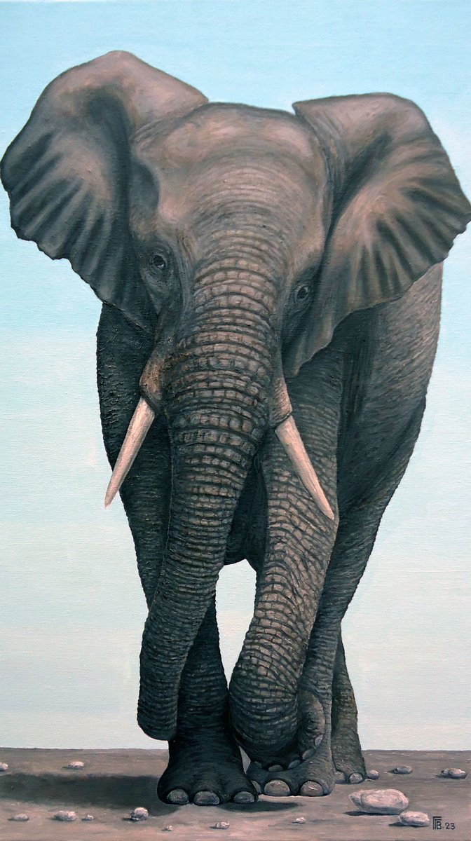 Photorealistic Animal Oil Painting By Grigor Velev, 16 X 28, In A Brown Study, Original Artwork
