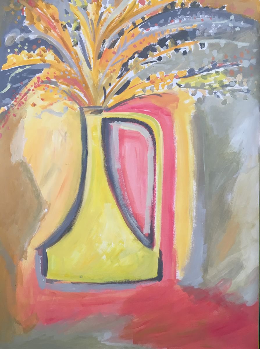 Yellow jug with grasses by Sharon jane