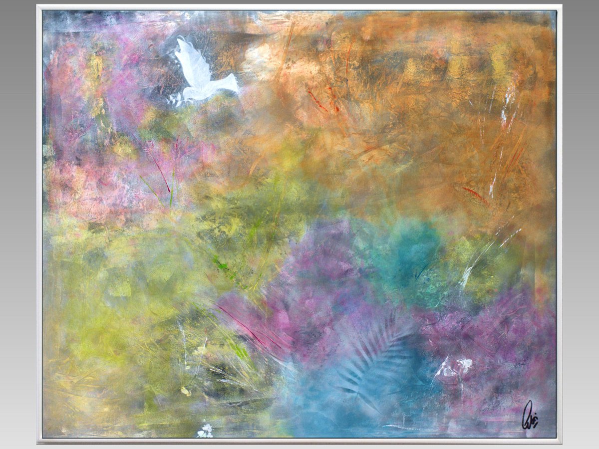 Dove of Peace - Abstract acrylic painting, framed artwork by Edelgard Schroer