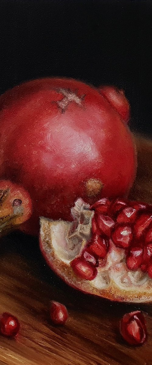 Pomegranate On Wood by Sarah Eden