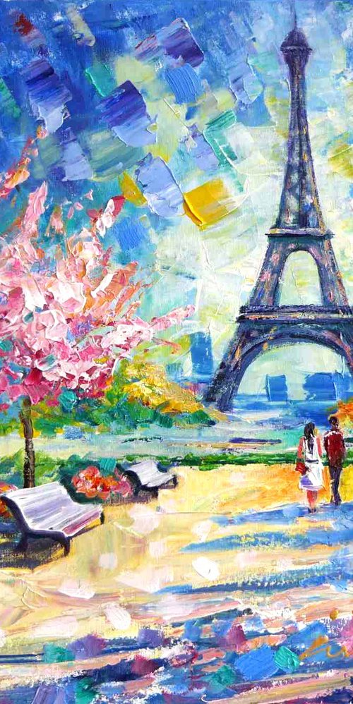 Paris Eiffel Tower Spring Cherry Blossom by Ion Sheremet