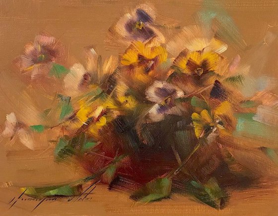 Vase of Pansies, Oil painting, One of a kind, Handmade artwork