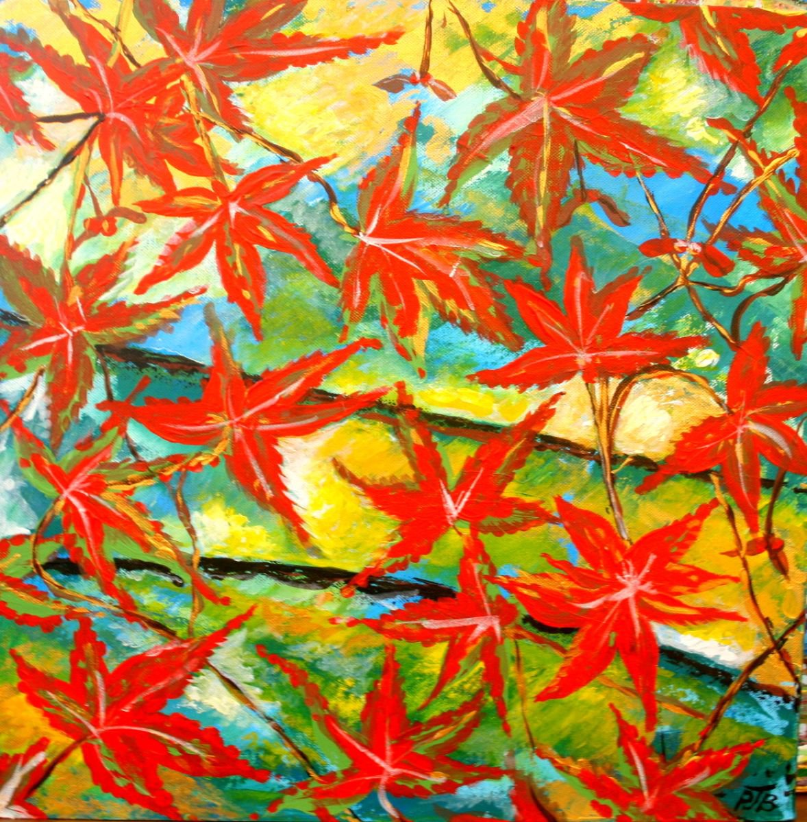 Impressionistic Painting , Autumn Acer Ii By Paul J Best, 20 X 20, Artwork For Sale On Artfinder