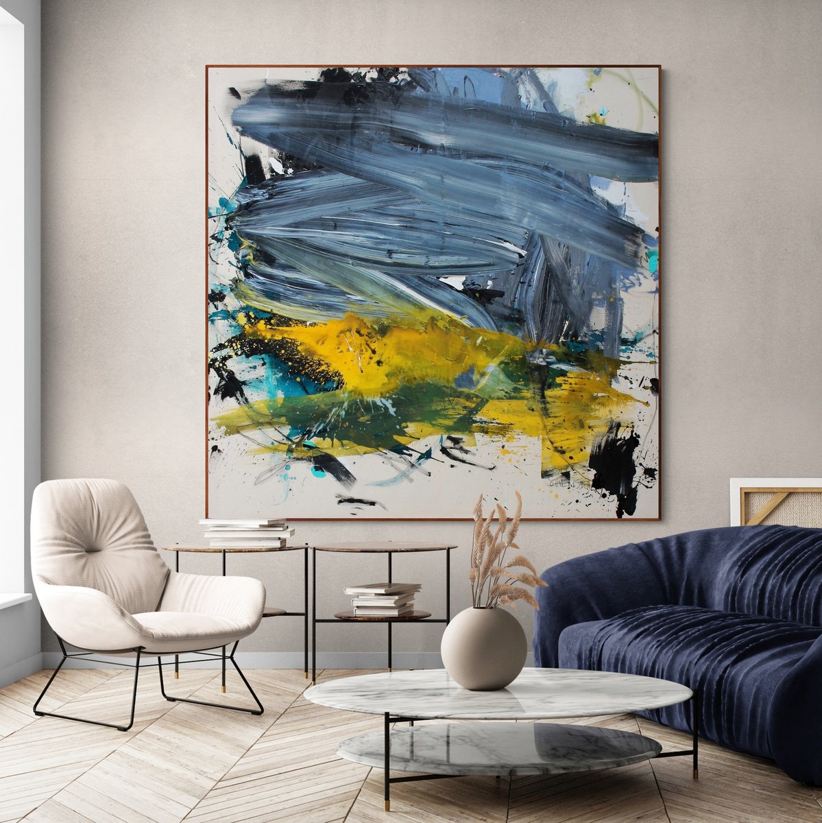 Expressive Abstract Painting By Daniela Schweinsberg, 63 X 63, Undiscovered Worlds, Original Artwork