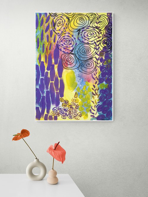 VERY PERI AND YELLOW ABSTRACT - Large Abstract Giclée print on Canvas - Limited Edition of 25 Artwork by Sasha Robinson