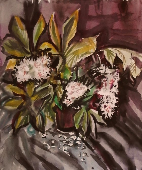 branch of blossoming chestnut, 70x60 cm