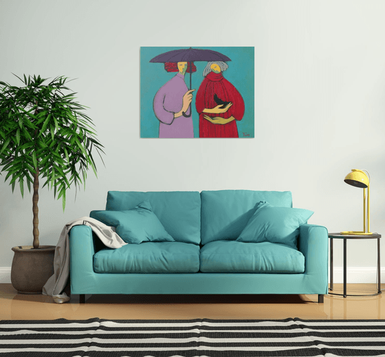 Two under an umbrella.