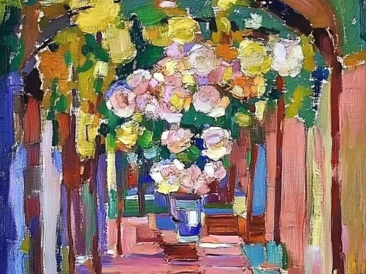 Impressionistic Botanical Print By Elena Avanesova, 31 X 24, Roses In A Vase, Original Artwork