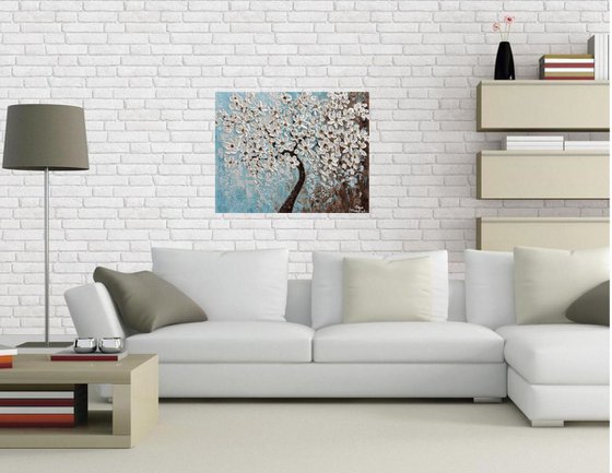 White Blossom Tree -Impasto Floral Painting