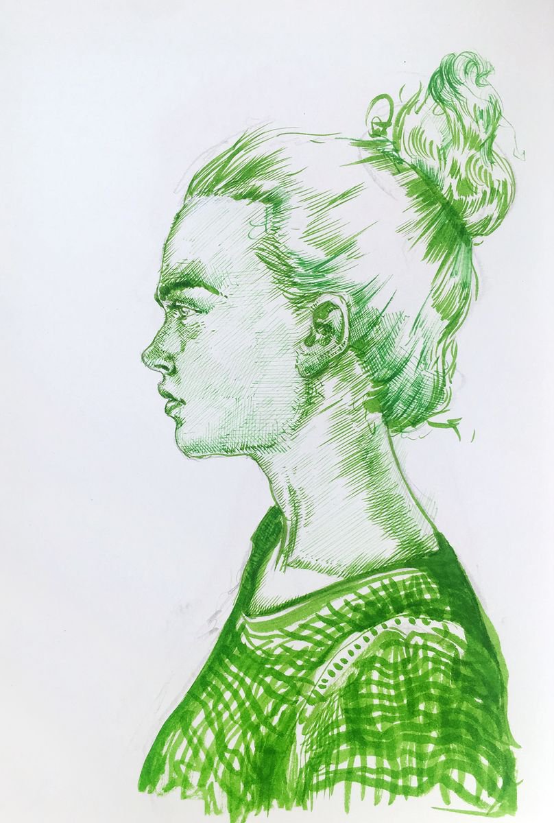 Portrait Ink Drawing By Dario Moschetta, 8 X 11, Portrait 257, Original Artwork