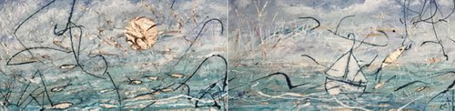 Fish Hook Seascape  (2 paintings) by Cyndy  Cmyth